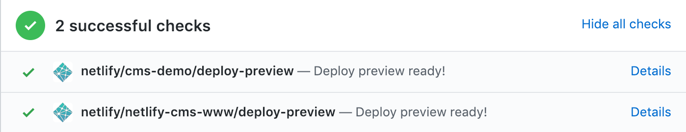 GitHub status checks and previews