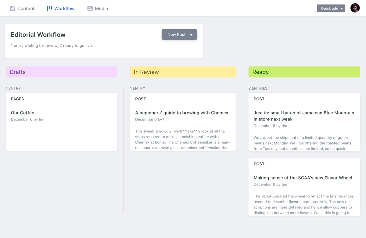 Editorial workflow view